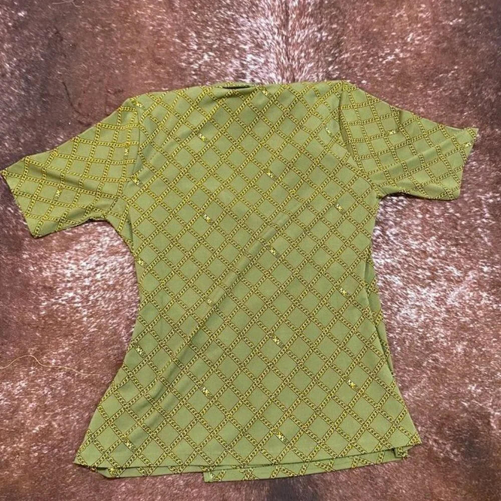 Michael Michael Kors Chain Print Wrap Top Smoky Olive Size S